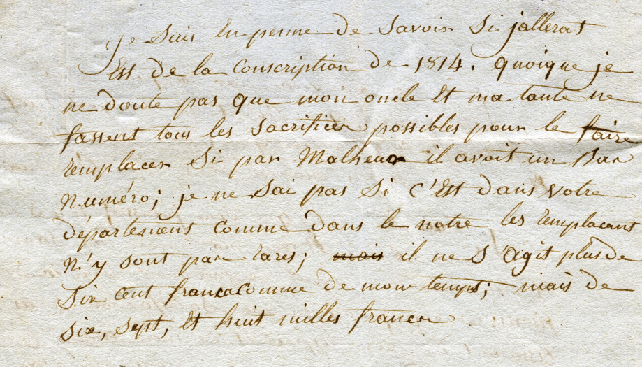 Lettre adressée par Louis TRUMEAU de Lassay (53) à ses parents à Lignières (Chatoule) le 18/02/1813 
Coll. Les Mangeurs de Grenouilles