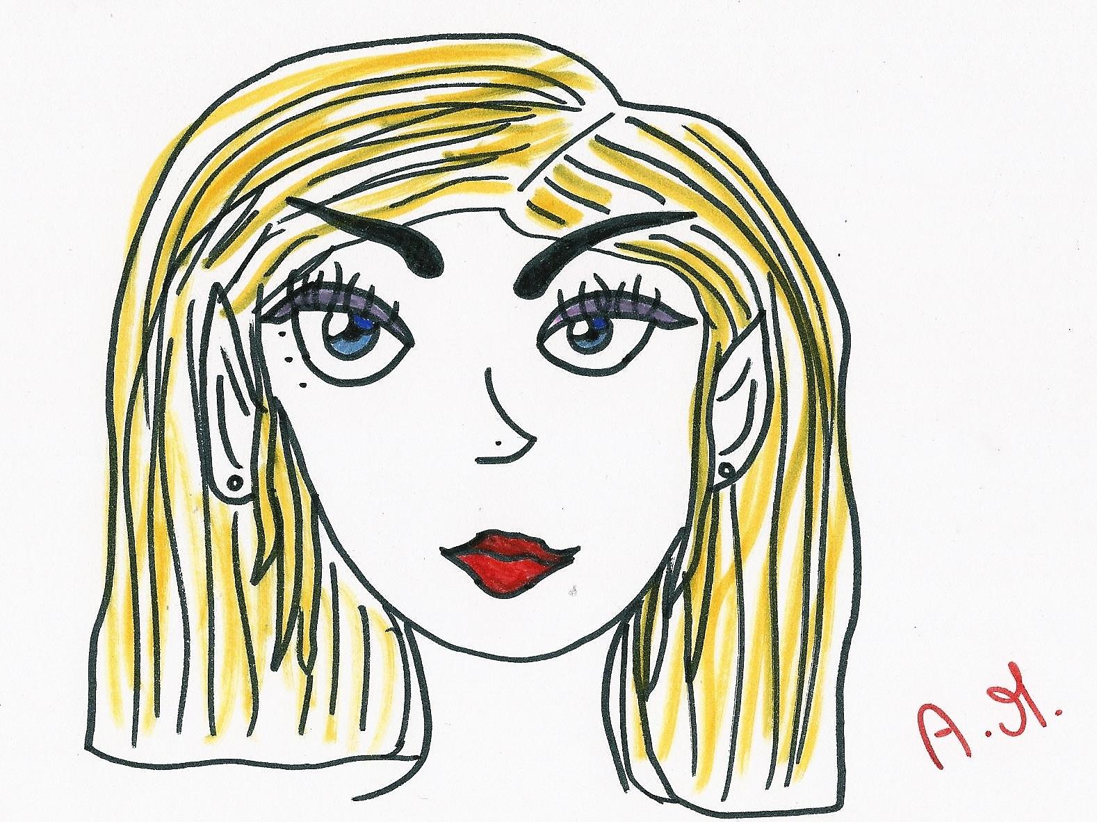 Ce dessin représente le portrait d'une femme aux airs elfiques.