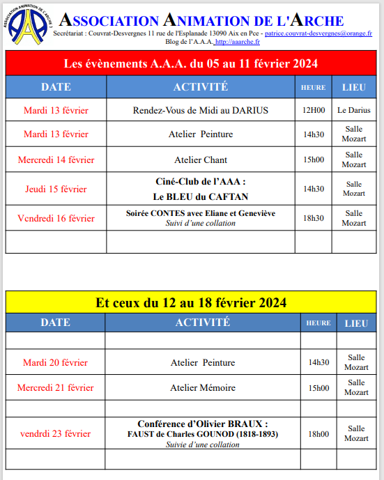 13-16 et 12-18 février 2024