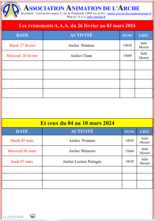 26 février au 3 mars et 4 mars au 10 mars 2024