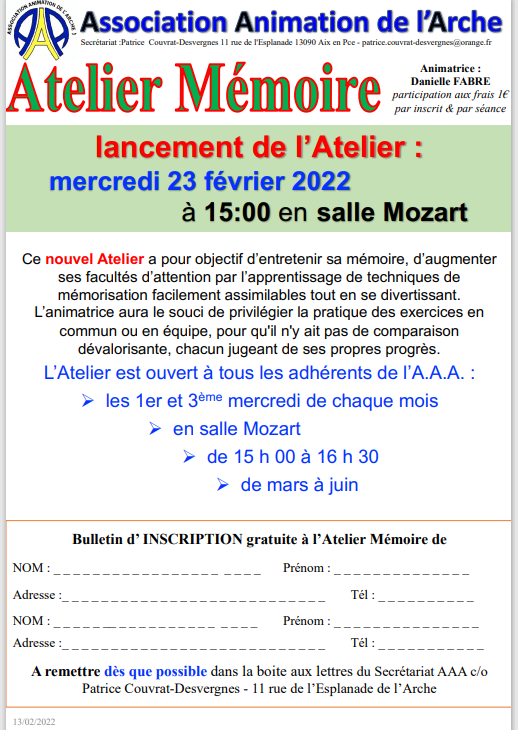 affiche lancement atelier mémoire