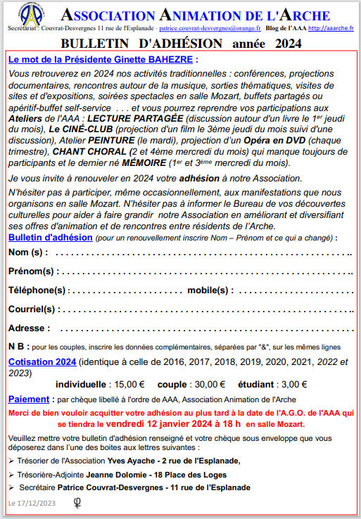 bulletin adhésion 2024