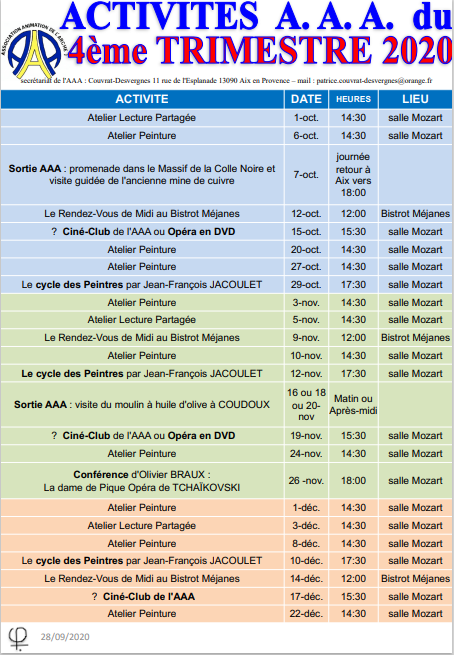 CALENDRIER 4E T 2020