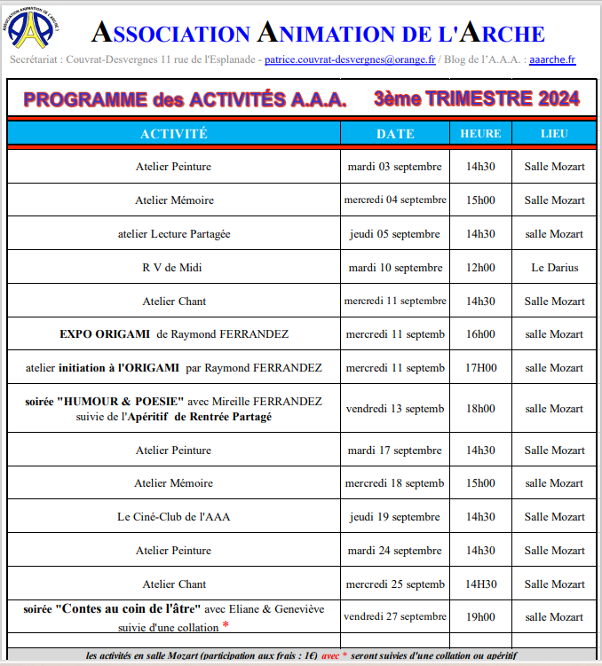 programme septembre  2024