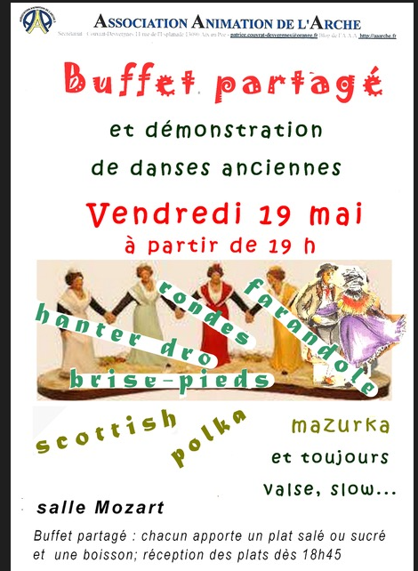 soirée buffet partagé et danses anciennes le vendredi 19 mai 2023