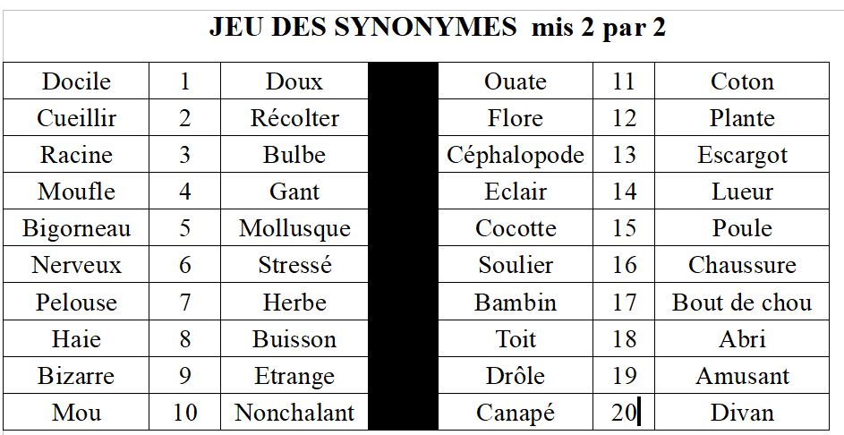 synonymes 2 par 2