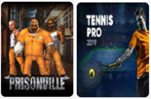 Les affiches des jeux « Prisonville » et « Tennis Pro 2019 »