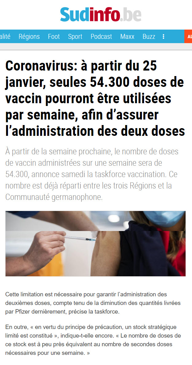 Moins de vaccins dès le 25 janvier