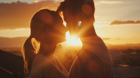 La silhouette de deux amoureux devant un coucher de soleil