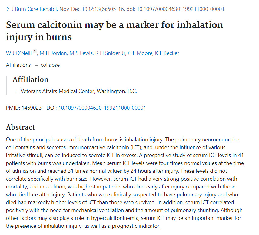 Serum calcitonin may be a marker for inhalation injury in burns - Dec 1992