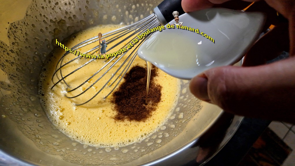 Ajouter la poudre de vanille puis verser l\\\'huile