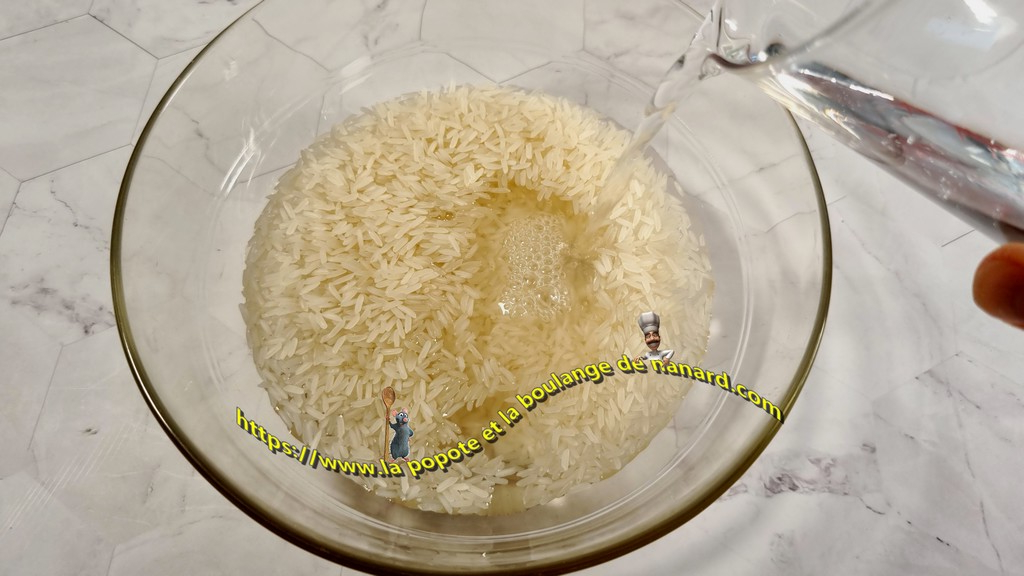 Dans un saladier, mettre le riz avec un grand volume d\\\'eau