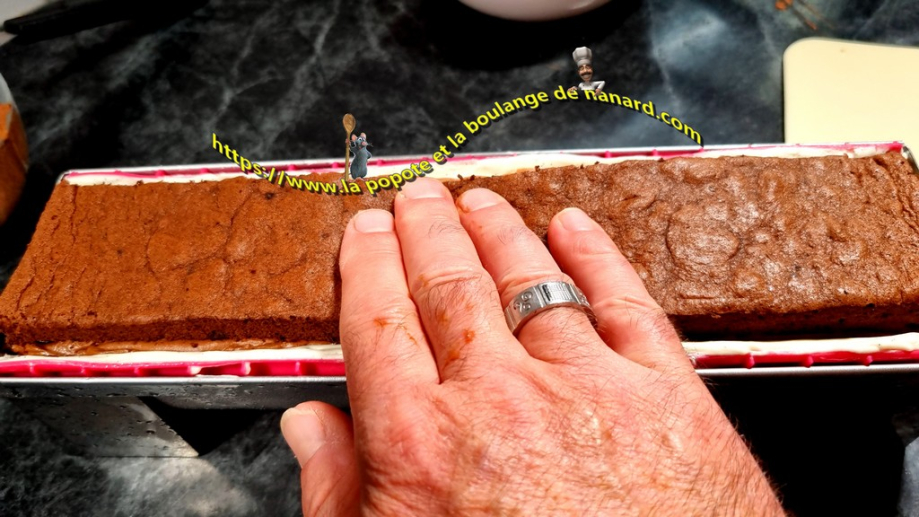 Déposer la bande de biscuit en l\\\'enfonçant légèrement dans la mousse