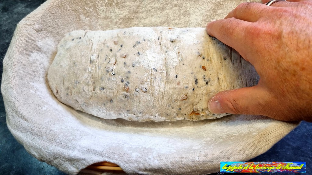 Déposer le pain dans le banneton fariné plis en dessous