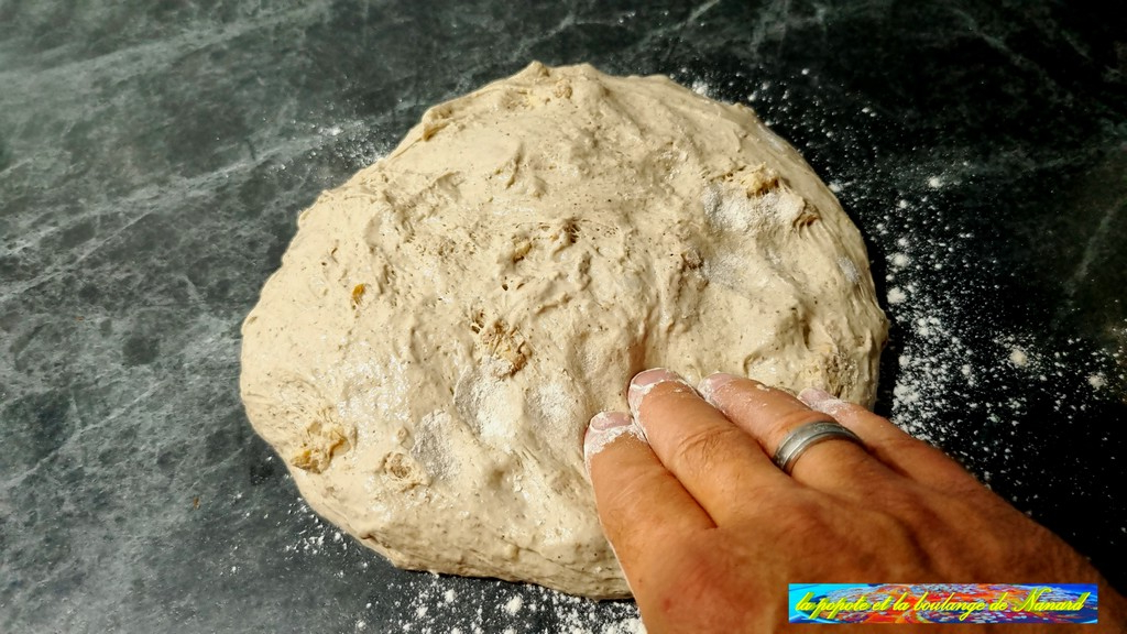 Étaler grossièrement en un carré la pâte avec les doigts farinés