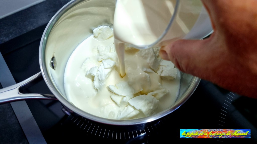 Mettre le lait, la crème et la mozzarella dans une casserole