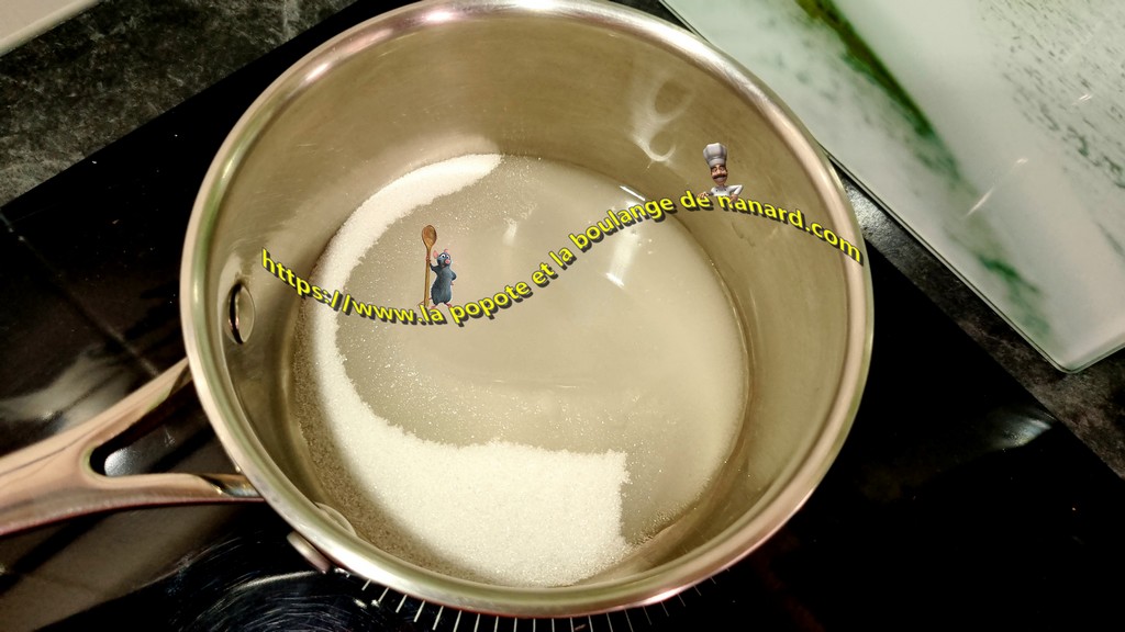 Mettre le sucre avec l\\\'eau dans une casserole puis porter à ébullition pour faire un sirop