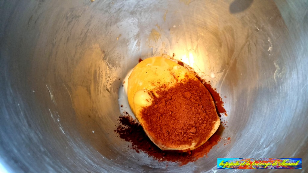 Mettre une des deux petites boules dans la cuve avec les 5 gr de cacao et une cuillère à café de lait