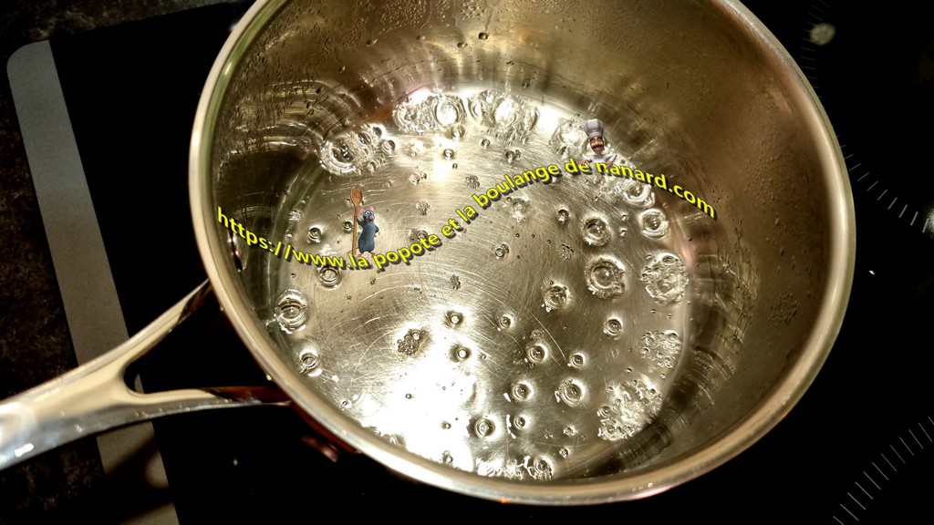 Porter à ébullition le sucre et l\\\'eau puis laisser cuire 3 minutes à feu doux