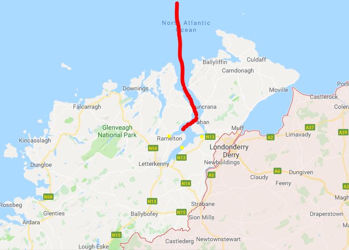 Carte du Nord Irlande avec tracés