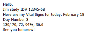 SAmple of Vital Signs send-in message