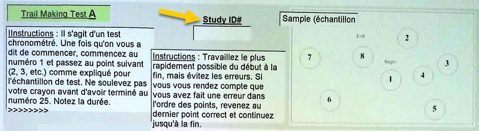 Trail Making Test Instructions in French
