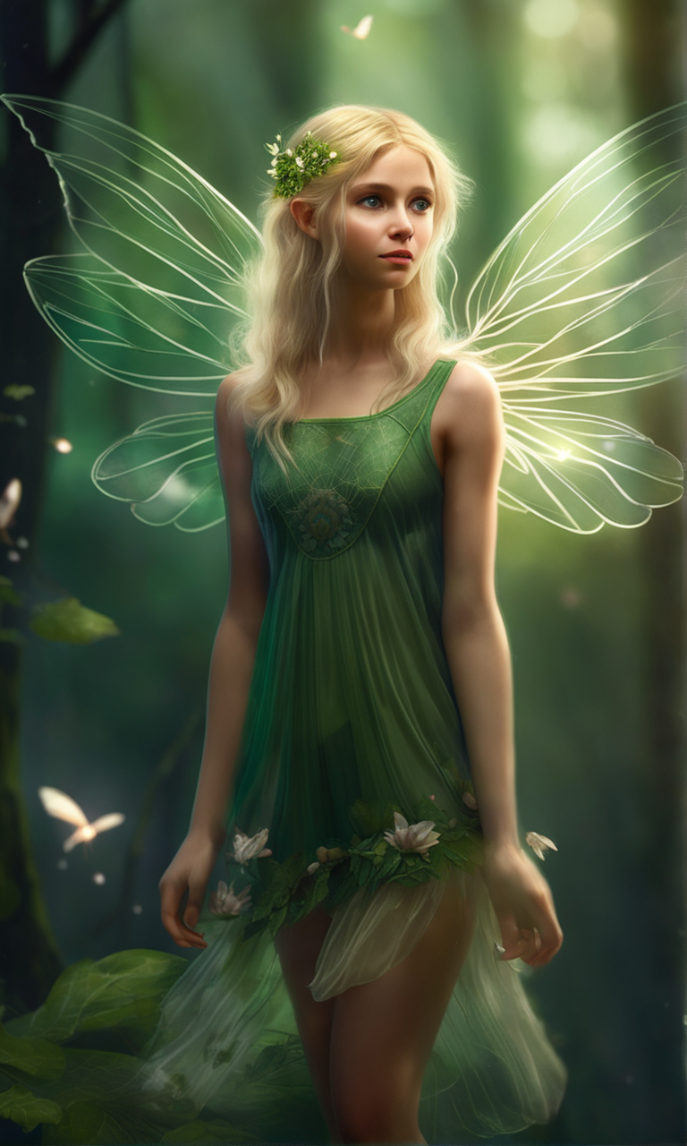 an-young-fairy-wearing-green-short-dress-airy-dress-in-a-forest-transparent-wings-magical-sha-347482067