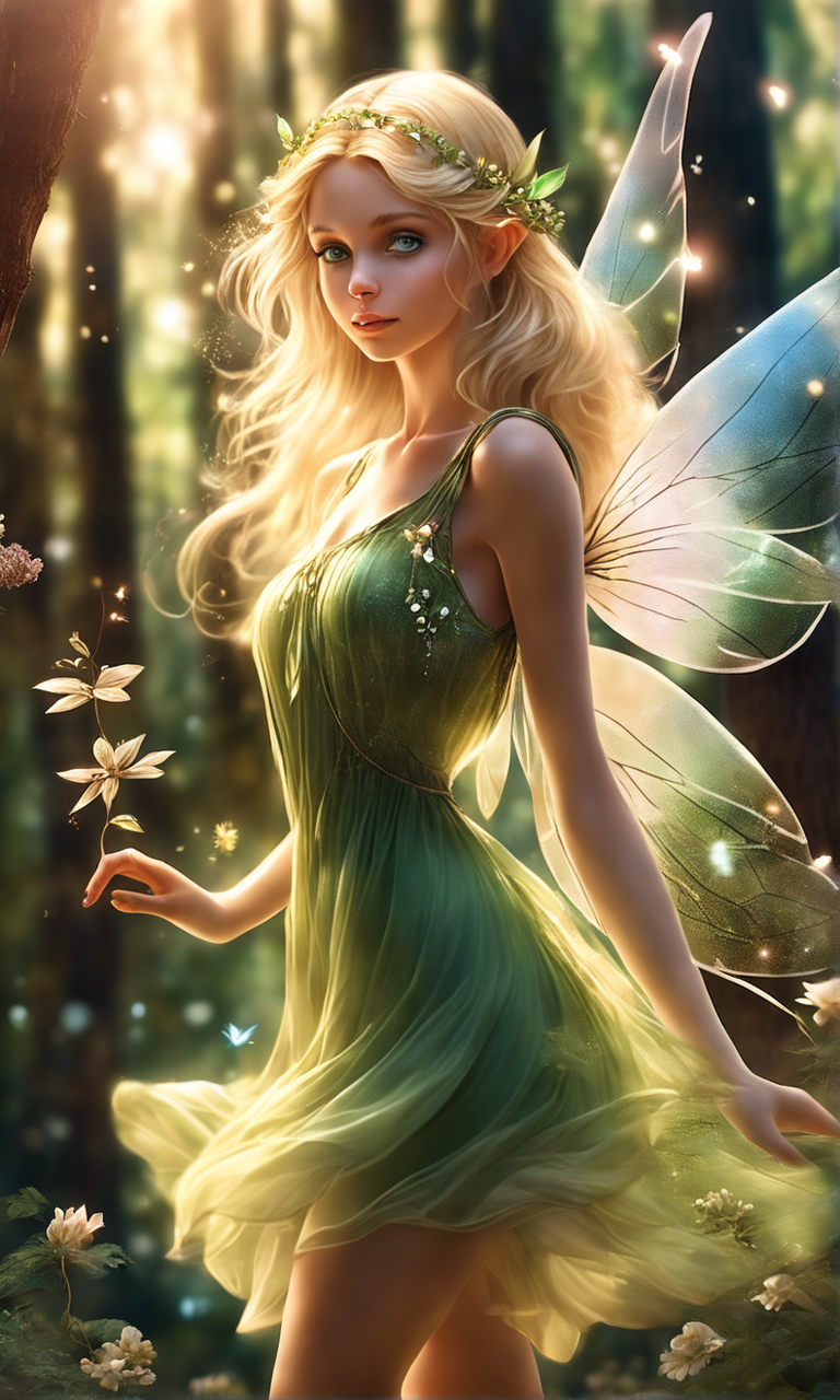 an-young-fairy-wearing-green-short-dress-airy-dress-in-a-forest-transparent-wings-magical-sha-746439626