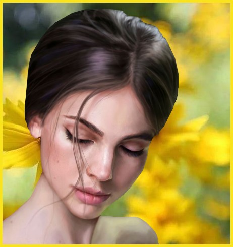 Femme devant fleurs jaunes