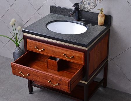 Un lavabo avec tiroirs