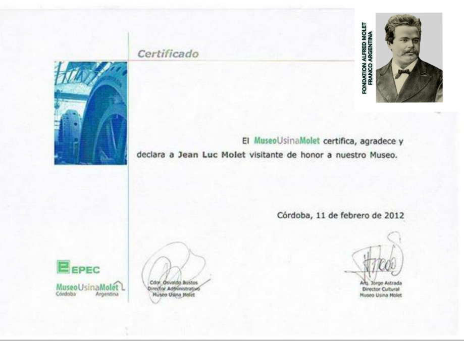 CERTIFICAT ATTESTANT  JEAN-LUC MOLET 