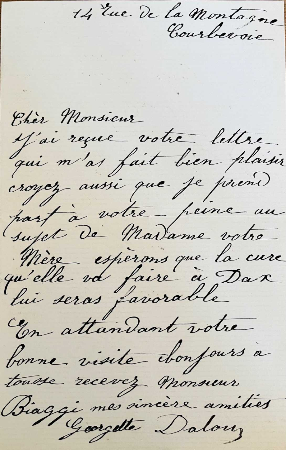 Lettre de Georgette Dalou 