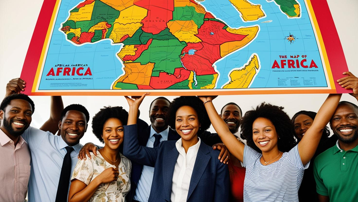 Group of africans holding the map of Africa small