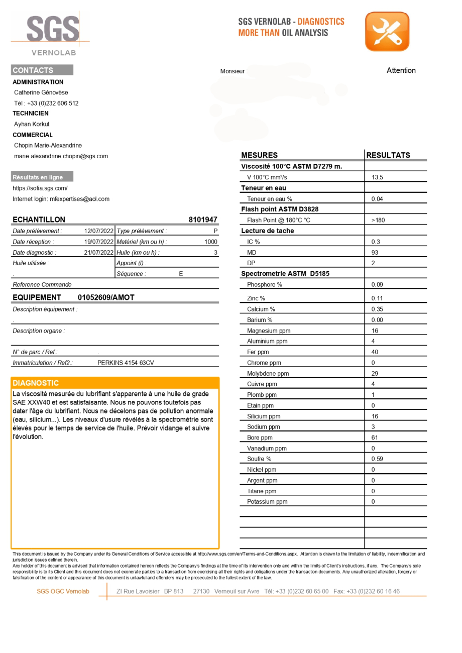 Analyse huile moteur